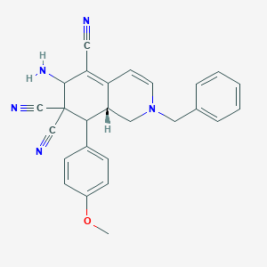 molecular formula C26H23N5O B461377 6-amino-2-benzyl-8-(4-methoxyphenyl)-2,6,8,8a-tetrahydro-5,7,7(1H)-isoquinolinetricarbonitrile 