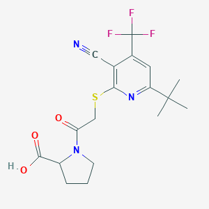 molecular formula C18H20F3N3O3S B461378 1-({[6-Tert-butyl-3-cyano-4-(trifluoromethyl)-2-pyridinyl]sulfanyl}acetyl)proline 