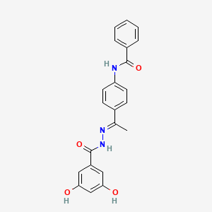 molecular formula C22H19N3O4 B4613780 N-{4-[N-(3,5-dihydroxybenzoyl)ethanehydrazonoyl]phenyl}benzamide 