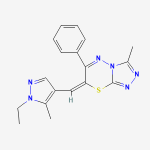 molecular formula C18H18N6S B4613803 7-[(1-ethyl-5-methyl-1H-pyrazol-4-yl)methylene]-3-methyl-6-phenyl-7H-[1,2,4]triazolo[3,4-b][1,3,4]thiadiazine 