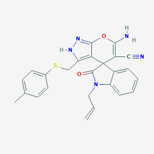molecular formula C25H21N5O2S B461383 6-amino-3-[(4-methylphenyl)sulfanylmethyl]-2'-oxo-1'-prop-2-enylspiro[2H-pyrano[2,3-c]pyrazole-4,3'-indole]-5-carbonitrile CAS No. 674807-63-7
