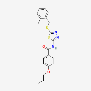 molecular formula C20H21N3O2S2 B4613848 N-{5-[(2-methylbenzyl)thio]-1,3,4-thiadiazol-2-yl}-4-propoxybenzamide 