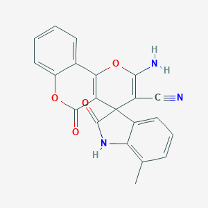 molecular formula C21H13N3O4 B461386 2'-amino-7-methyl-2,5'-dioxo-1,2-dihydro-5'H-spiro[indole-3,4'-pyrano[3,2-c]chromene]-3'-carbonitrile 