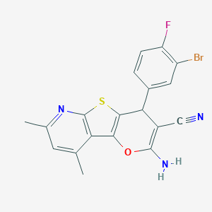 4-Amino-6-(3-bromo-4-fluorophenyl)-11,13-dimethyl-3-oxa-8-thia-10-azatricyclo[7.4.0.02,7]trideca-1(9),2(7),4,10,12-pentaene-5-carbonitrile