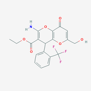 molecular formula C19H16F3NO6 B461390 Ethyl 2-amino-6-(hydroxymethyl)-8-oxo-4-[2-(trifluoromethyl)phenyl]-4,8-dihydropyrano[3,2-b]pyran-3-carboxylate 