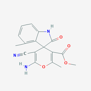 molecular formula C17H15N3O4 B461398 methyl 6'-amino-5'-cyano-2',4-dimethyl-2-oxospiro[1H-indole-3,4'-pyran]-3'-carboxylate 