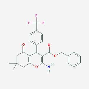 molecular formula C26H24F3NO4 B461400 benzyl 2-amino-7,7-dimethyl-5-oxo-4-[4-(trifluoromethyl)phenyl]-5,6,7,8-tetrahydro-4H-chromene-3-carboxylate 