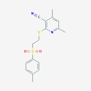 molecular formula C17H18N2O2S2 B461401 4,6-Dimethyl-2-({2-[(4-methylphenyl)sulfonyl]ethyl}sulfanyl)nicotinonitrile CAS No. 500105-22-6