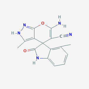 molecular formula C16H13N5O2 B461403 6'-amino-3',4-dimethyl-2-oxospiro[1H-indole-3,4'-2H-pyrano[2,3-c]pyrazole]-5'-carbonitrile 
