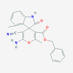 molecular formula C23H19N3O4 B461404 benzyl 6'-amino-5'-cyano-2',4-dimethyl-2-oxospiro[1H-indole-3,4'-pyran]-3'-carboxylate 
