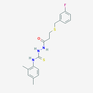 N-(2,4-dimethylphenyl)-2-{3-[(3-fluorobenzyl)thio]propanoyl}hydrazinecarbothioamide