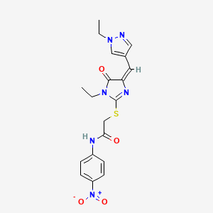 molecular formula C19H20N6O4S B4614058 2-({1-ethyl-4-[(1-ethyl-1H-pyrazol-4-yl)methylene]-5-oxo-4,5-dihydro-1H-imidazol-2-yl}thio)-N-(4-nitrophenyl)acetamide 
