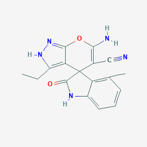 molecular formula C17H15N5O2 B461406 6'-amino-3'-ethyl-4-methyl-2-oxospiro[1H-indole-3,4'-2H-pyrano[2,3-c]pyrazole]-5'-carbonitrile 