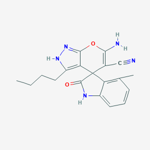 molecular formula C19H19N5O2 B461407 6'-amino-3'-butyl-4-methyl-2-oxospiro[1H-indole-3,4'-2H-pyrano[2,3-c]pyrazole]-5'-carbonitrile 