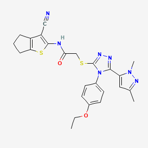 molecular formula C25H25N7O2S2 B4614082 N-(3-cyano-5,6-dihydro-4H-cyclopenta[b]thien-2-yl)-2-{[5-(1,3-dimethyl-1H-pyrazol-5-yl)-4-(4-ethoxyphenyl)-4H-1,2,4-triazol-3-yl]thio}acetamide 