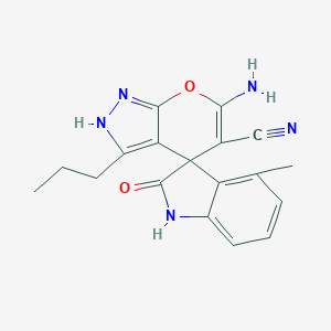 molecular formula C18H17N5O2 B461409 6'-amino-4-methyl-2-oxo-3'-propylspiro[1H-indole-3,4'-2H-pyrano[2,3-c]pyrazole]-5'-carbonitrile 