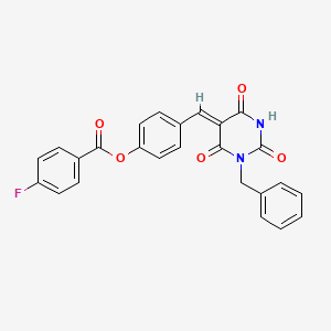 molecular formula C25H17FN2O5 B4614106 4-[(1-benzyl-2,4,6-trioxotetrahydro-5(2H)-pyrimidinylidene)methyl]phenyl 4-fluorobenzoate 