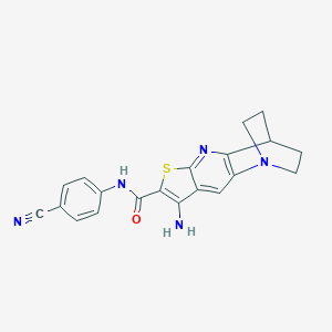 molecular formula C20H17N5OS B461413 5-amino-N-(4-cyanophenyl)-7-thia-1,9-diazatetracyclo[9.2.2.02,10.04,8]pentadeca-2(10),3,5,8-tetraene-6-carboxamide 
