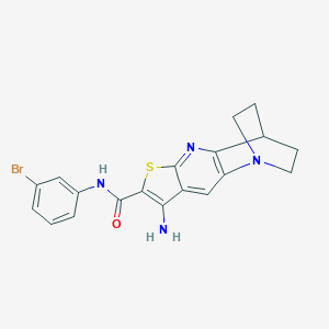 molecular formula C19H17BrN4OS B461414 5-Amino-N-(3-bromophenyl)-7-thia-1,9-diazatetracyclo[9.2.2.02,10.04,8]pentadeca-2(10),3,5,8-tetraene-6-carboxamide CAS No. 889955-64-0