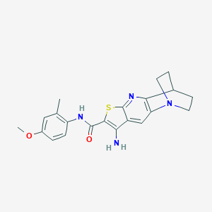 molecular formula C21H22N4O2S B461415 5-amino-N-(4-methoxy-2-methylphenyl)-7-thia-1,9-diazatetracyclo[9.2.2.02,10.04,8]pentadeca-2(10),3,5,8-tetraene-6-carboxamide 