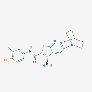 molecular formula C20H19BrN4OS B461416 5-amino-N-(4-bromo-3-methylphenyl)-7-thia-1,9-diazatetracyclo[9.2.2.02,10.04,8]pentadeca-2(10),3,5,8-tetraene-6-carboxamide 