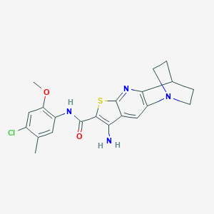 molecular formula C21H21ClN4O2S B461417 5-amino-N-(4-chloro-2-methoxy-5-methylphenyl)-7-thia-1,9-diazatetracyclo[9.2.2.02,10.04,8]pentadeca-2(10),3,5,8-tetraene-6-carboxamide 