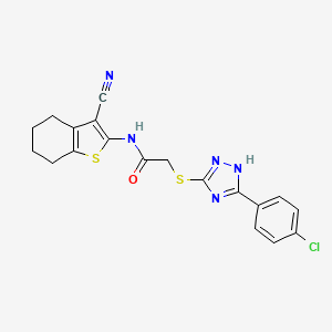 molecular formula C19H16ClN5OS2 B4614170 2-{[5-(4-chlorophenyl)-4H-1,2,4-triazol-3-yl]thio}-N-(3-cyano-4,5,6,7-tetrahydro-1-benzothien-2-yl)acetamide 