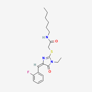 molecular formula C20H26FN3O2S B4614195 2-{[1-ethyl-4-(2-fluorobenzylidene)-5-oxo-4,5-dihydro-1H-imidazol-2-yl]thio}-N-hexylacetamide 