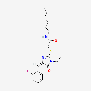 2-{[1-ethyl-4-(2-fluorobenzylidene)-5-oxo-4,5-dihydro-1H-imidazol-2-yl]thio}-N-hexylacetamide