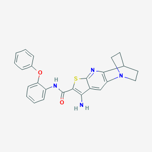 molecular formula C25H22N4O2S B461420 5-amino-N-(2-phenoxyphenyl)-7-thia-1,9-diazatetracyclo[9.2.2.02,10.04,8]pentadeca-2(10),3,5,8-tetraene-6-carboxamide 