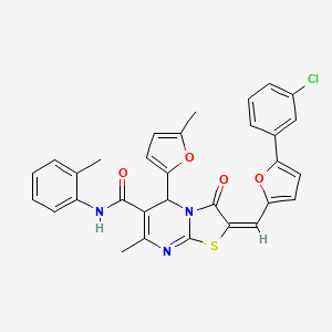 molecular formula C31H24ClN3O4S B4614208 2-{[5-(3-氯苯基)-2-呋喃基]亚甲基}-7-甲基-5-(5-甲基-2-呋喃基)-N-(2-甲基苯基)-3-氧代-2,3-二氢-5H-[1,3]噻唑并[3,2-a]嘧啶-6-甲酰胺 