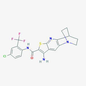 molecular formula C20H16ClF3N4OS B461422 5-amino-N-[4-chloro-2-(trifluoromethyl)phenyl]-7-thia-1,9-diazatetracyclo[9.2.2.02,10.04,8]pentadeca-2(10),3,5,8-tetraene-6-carboxamide 