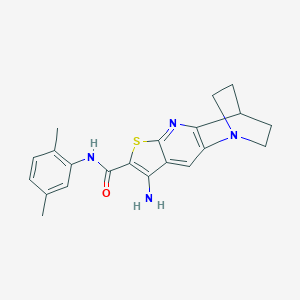 molecular formula C21H22N4OS B461424 5-amino-N-(2,5-dimethylphenyl)-7-thia-1,9-diazatetracyclo[9.2.2.02,10.04,8]pentadeca-2(10),3,5,8-tetraene-6-carboxamide 
