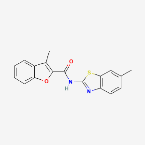 molecular formula C18H14N2O2S B4614247 3-methyl-N-(6-methyl-1,3-benzothiazol-2-yl)-1-benzofuran-2-carboxamide 