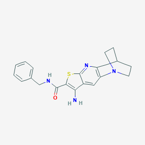 molecular formula C20H20N4OS B461425 5-Amino-N-benzyl-7-thia-1,9-diazatetracyclo[9.2.2.02,10.04,8]pentadeca-2(10),3,5,8-tetraene-6-carboxamide CAS No. 923552-81-2