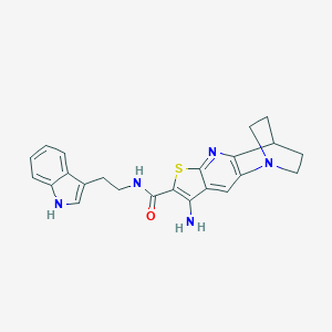 molecular formula C23H23N5OS B461429 5-amino-N-[2-(1H-indol-3-yl)ethyl]-7-thia-1,9-diazatetracyclo[9.2.2.0~2,10~.0~4,8~]pentadeca-2(10),3,5,8-tetraene-6-carboxamide CAS No. 899366-93-9