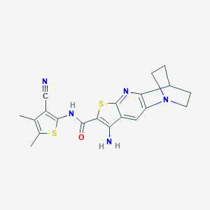 molecular formula C20H19N5OS2 B461430 5-amino-N-(3-cyano-4,5-dimethylthiophen-2-yl)-7-thia-1,9-diazatetracyclo[9.2.2.02,10.04,8]pentadeca-2(10),3,5,8-tetraene-6-carboxamide 