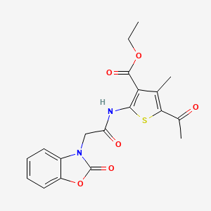 molecular formula C19H18N2O6S B4614372 5-乙酰基-4-甲基-2-{[(2-氧代-1,3-苯并恶唑-3(2H)-基)乙酰]氨基}-3-噻吩羧酸乙酯 