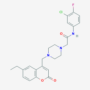 molecular formula C24H25ClFN3O3 B4614388 N-(3-chloro-4-fluorophenyl)-2-{4-[(6-ethyl-2-oxo-2H-chromen-4-yl)methyl]-1-piperazinyl}acetamide 
