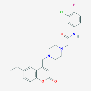 molecular formula C24H25ClFN3O3 B4614388 N-(3-氯-4-氟苯基)-2-{4-[(6-乙基-2-氧代-2H-色烯-4-基)甲基]-1-哌嗪基}乙酰胺 