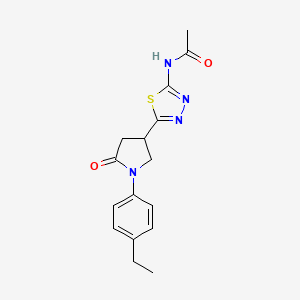 molecular formula C16H18N4O2S B4614424 N-{5-[1-(4-ethylphenyl)-5-oxo-3-pyrrolidinyl]-1,3,4-thiadiazol-2-yl}acetamide 