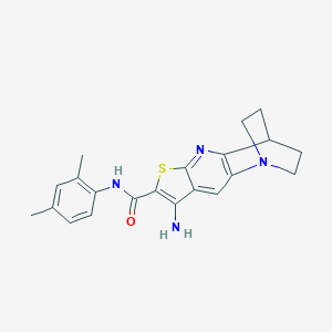 molecular formula C21H22N4OS B461443 5-amino-N-(2,4-dimethylphenyl)-7-thia-1,9-diazatetracyclo[9.2.2.02,10.04,8]pentadeca-2(10),3,5,8-tetraene-6-carboxamide 