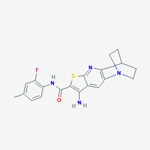 molecular formula C20H19FN4OS B461446 5-Amino-N-(2-fluoro-4-methylphenyl)-7-thia-1,9-diazatetracyclo[9.2.2.02,10.04,8]pentadeca-2(10),3,5,8-tetraene-6-carboxamide CAS No. 902011-80-7