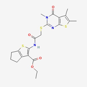 ethyl 2-({[(3,5,6-trimethyl-4-oxo-3,4-dihydrothieno[2,3-d]pyrimidin-2-yl)thio]acetyl}amino)-5,6-dihydro-4H-cyclopenta[b]thiophene-3-carboxylate