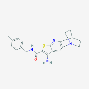 molecular formula C21H22N4OS B461451 5-amino-N-[(4-methylphenyl)methyl]-7-thia-1,9-diazatetracyclo[9.2.2.02,10.04,8]pentadeca-2(10),3,5,8-tetraene-6-carboxamide 