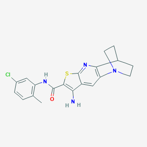 molecular formula C20H19ClN4OS B461452 5-amino-N-(5-chloro-2-methylphenyl)-7-thia-1,9-diazatetracyclo[9.2.2.02,10.04,8]pentadeca-2(10),3,5,8-tetraene-6-carboxamide 