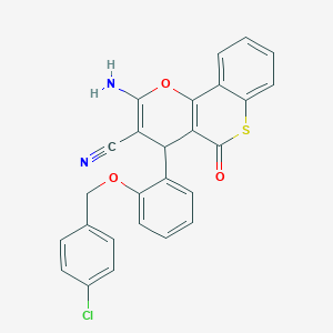 molecular formula C26H17ClN2O3S B461453 2-amino-4-{2-[(4-chlorobenzyl)oxy]phenyl}-5-oxo-4H,5H-thiochromeno[4,3-b]pyran-3-carbonitrile 