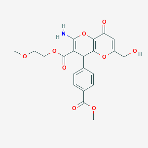 molecular formula C21H21NO9 B461454 2-甲氧基乙基 2-氨基-6-(羟甲基)-4-[4-(甲氧羰基)苯基]-8-氧代-4,8-二氢吡喃并[3,2-b]吡喃-3-羧酸酯 CAS No. 902021-89-0