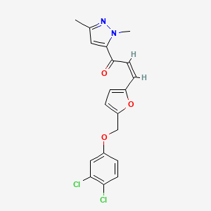 molecular formula C19H16Cl2N2O3 B4614547 3-{5-[(3,4-dichlorophenoxy)methyl]-2-furyl}-1-(1,3-dimethyl-1H-pyrazol-5-yl)-2-propen-1-one 