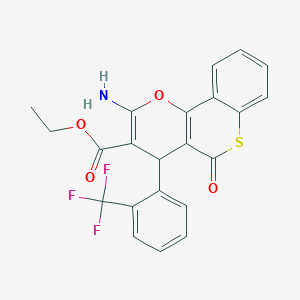 ethyl 2-amino-5-oxo-4-[2-(trifluoromethyl)phenyl]-4H,5H-thiochromeno[4,3-b]pyran-3-carboxylate